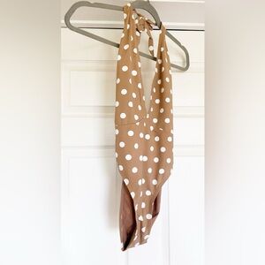NWT Tan & White Polka Dot One Piece Swimsuit